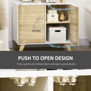 Mobilier multifunctional cu 2 usi de presiune si rafturi reglabile, dulap de living si dormitor din lemn, 80x40x70cm, alb si stejar - Img 7