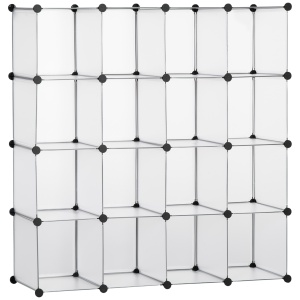 Mobilier pentru incaltaminte modular, 16 cuburi 30x30x30cm din plastic PP si otel , transparent - Img 1