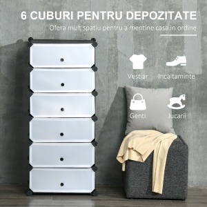 Mobilier pentru incaltaminte modular, 6 cuburi 49x36.5x108 cm din plastic PP si otel, Negru - Img 4