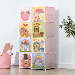 Mobilier pentru incaltaminte modular cu decor animalier, 8 cuburi din plastic PP si otel, 74x47x144cm, Roz - Img 9