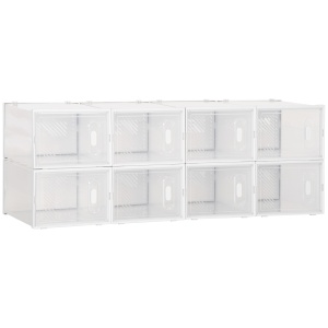 Mobilier pentru organizarea incaltamintei cu gauri de ventilare, 8 cuburi, 28x36x21cm din Plastic PP, Alb si transparent - Img 1