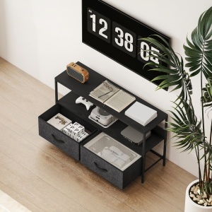 Mobilier pentru Televizor de 47" cu Sertare Pliabile din Material Textil și Raft, 98x29x56 cm, Negru - Img 8