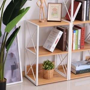Mobilier Rastel Librarie 3 Rafturi cu Schelet in Otel Alb si Rafturi in Lemn 40x35x72.5cm - Img 6