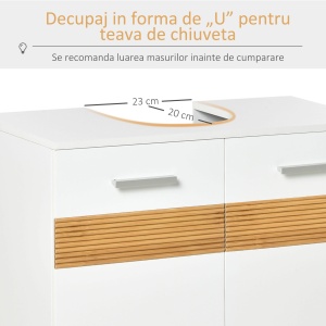 Mobilier Sub Chiuveta Baie, Mobilier Baie Sub Chiuveta cu Usi din MDF si Bambus, 60x30x60,5cm, Alb - Img 4