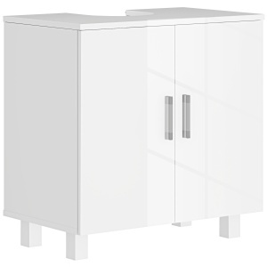 Mobilier Sub Chiuvetă pentru Baie cu 2 Uși, Raft Central, Mâner și Picioare Antiderapante, 60x35x60 cm, Alb Lucios - Img 1