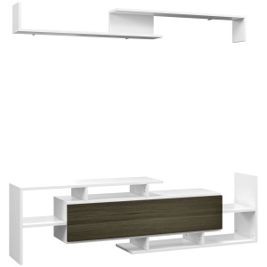 Mobilier TV cu Raft de Perete, Rafturi Deschise și Dulăpior din Lemn, Mobilier TV Modern, 153,6x25x42 cm, Alb - Img 1