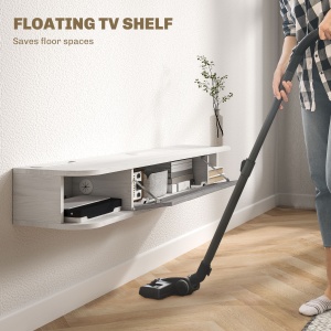 Mobilier TV Suspendat cu 2 Rafturi Deschise și un Dulăpior cu Ușă Rabatabilă, 120x26x16 cm, Gri - Img 4