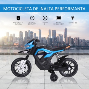 Motocicleta Electrică Copii cu Suspensie Dublă și Muzică și Lumini pentru Copii de la 3 la 8 ani Albastru - Img 4