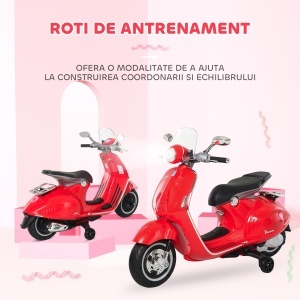 Motocicletă Electrică pentru Copii 3+ Ani, Motocicletă Jucărie din PP și Oțel cu 2 Roți Suplimentare, 108x49x75 cm, Roșie - Img 7