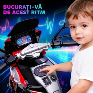 Motocicletă Electrică pentru Copii cu Oglinzi și Suporturi pentru Picioare, 85.5x44.5x56 cm, Roșu - Img 7