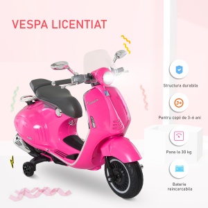 Motocicletă Jucărie, Motocicletă pentru Copii 3+ Ani din PP și Oțel cu 2 Roți Suplimentare, 108x49x75 cm, Roz - Img 4