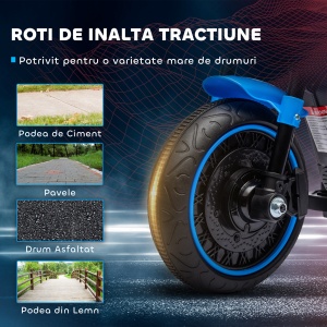 Motocileta Electrica de 6V cu Roti de Antrenament, Motocicleta Electrica Alimentata cu Baterii pentru Baieti si Fete, cu un Singur Buton de Pornire, Pedala, Far, pentru 18-36 luni, Albastru - Img 6