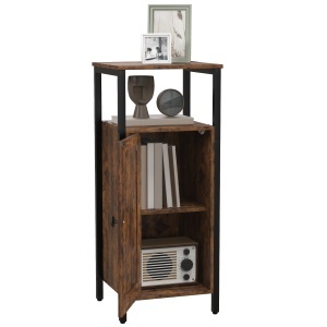 Noptieră în Stil Industrial cu 2 Rafturi Deschise și Raft Interior Reglabil pe 3 Nivele, 34x30x80 cm, Maro Rustic - Img 1