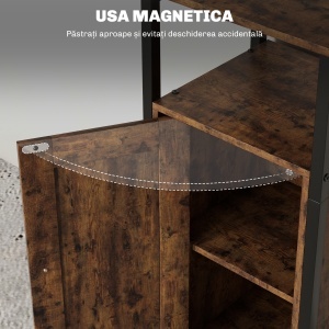 Noptieră în Stil Industrial cu 2 Rafturi Deschise și Raft Interior Reglabil pe 3 Nivele, 34x30x80 cm, Maro Rustic - Img 7