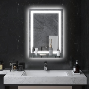 Oglindă de Baie cu Lumini LED în 3 Culori Reglabile și Raft din Sticlă, 50x12x70 cm, Argintiu - Img 2