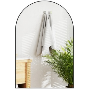 Oglindă de Baie în Formă de Arc și Ramă din Aluminiu, Oglindă Decorativă, 60x3x90 cm, Negru - Img 1