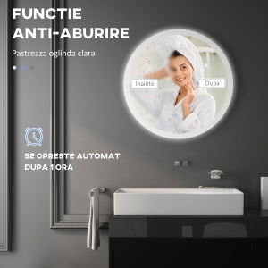 Oglindă de baie LED rotundă, 70x70cm, cu dezaburire, funcție memorie și 3 temperaturi de lumină reglabilă - Img 6