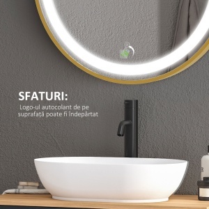 Oglindă de Baie Rotundă cu Lumină LED, Luminozitate Reglabilă și Întrerupătoare Touch, Ø60x4 cm, Auriu - Img 7