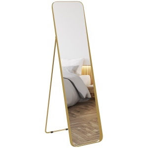Oglindă de Podea 40x160 cm, Dreptunghiulară, Corp Întreg, cu Suport, Auriu
