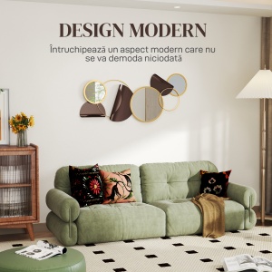 Oglindă Modernă Rotundă de Perete cu Decorațiune 101x41.5 cm, Auriu - Img 4