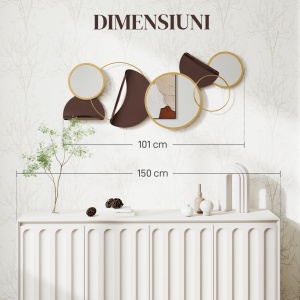 Oglindă Modernă Rotundă de Perete cu Decorațiune 101x41.5 cm, Auriu - Img 7