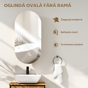 Oglindă Ovală Modernă cu Dulap și Două Rafturi, 45x90 cm, Alb - Img 4
