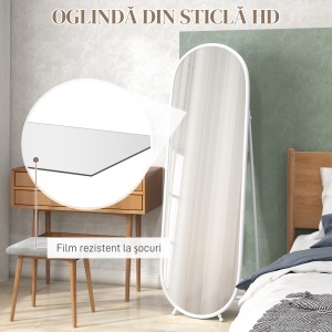 Oglindă Verticală de Podea cu Suport 40x41x159 cm Alb - Img 5