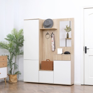 Organizator Intrare cu Oglindă, Montaj Fără Găuri și Sistem Anti-Înclinare, Design Robust, 145 x 29 x 184 cm - Img 2