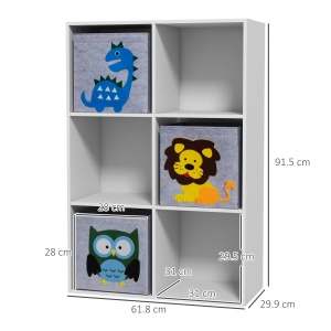 Organizator pentru Jucarii, Dulap de Depozitare cu Trei Sertare din Material, Raft Organizator, 61,8x29,9x91,5 cm, Alb - Img 3