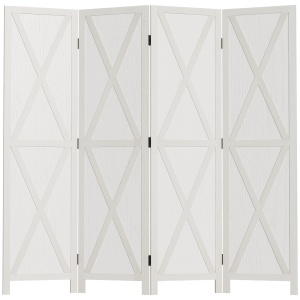 Paravan Interior cu 4 Panouri Pliabile din Lemn, 182x170 cm, Alb - Img 1