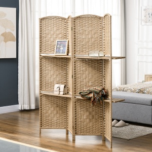 Paravan Interior Pliabil cu 4 Panouri și Rafturi, 160x1,6x170 cm, Natural - Img 2