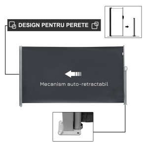 Paravan Lateral Retractabil cu Mâner și Anti UV, 300x180 cm, Gri - Img 4