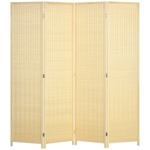 Paravan pentru Camera cu 4 Panouri, 6 picioare, Paravan Portabil de Interior, Bambus Tesut Manual, Natural