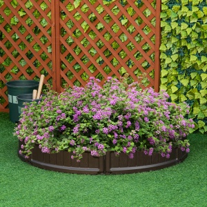 Pat de gradina inaltat din HDPE, jardiniera de exterior rotund, Φ123x21cm, maro - Img 2
