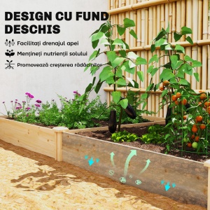 Pat de Grădină Ridicat pentru Exterior cu Separator Central și Bază Deschisă, Ghiveci din Lemn de Brad, pentru Flori, Legume pentru Balcon și Grădină, 235x121x26 cm, Culoare Lemn - Img 5