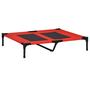 Pat pentru Câini Înălțat, Pat Mare Pentru Câini de Călătorie cu Greutate de Până la 30 kg, 91,5x76,2x18 cm, Roșu - Img 1