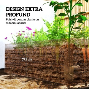 Pat pentru Grădină Ridicat cu Fund Deschis și Bare de Suport, Ghiveci din Oțel Zincat pentru Flori și Legume, pentru Balcon sau Grădină, 180x90x57,5 cm, Maro Închis - Img 4