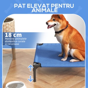 Pat Ridicat pentru Câini și Pisici cu Cadru Metalic, 76x61x18 cm, Albastru - Img 5