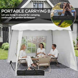 Pavilion pliabil cu 2 laterale, Stalpi oblici si geanta de transport, cort de evenimente inaltime reglabila UV50+, cort de gradina, curte, acoperis 2,4 x 2,4 m / baza 2,9 x 2,9 m, alb - Img 8