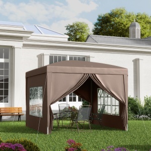 Pavilion Pliabil cu 2 Uși, 2 Ferestre, 4 Panouri Laterale și Geantă de Transport, 2.95x2.95x2.58 m, Cafeniu - Img 2