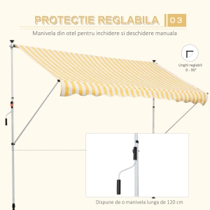 Perdea Soare de Perete cu Stalp pentru Sprijin, Alb si Galben, 300x150cm - Img 6