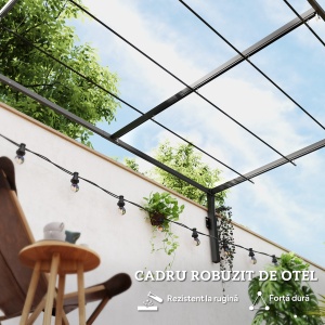 Pergolă 3 x 4m Montată pe Perete, Pergolă Metalică cu Acoperiș Retractabil pentru Grătar, Grădină, Terasă, Deck - Img 7