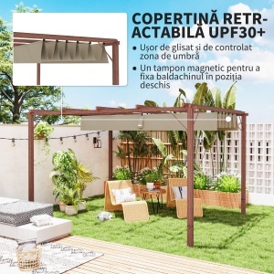 Pergolă de Grădină cu Acoperiș Retractabil și Cadru din Aluminiu cu Aspect de Lemn, 382x300x232 cm, Lemn Natural - Img 4
