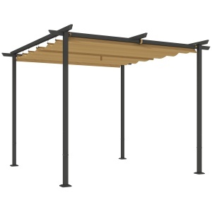 Pergolă de Grădină cu Acoperiș Retractabil și Cadru Metalic, 300x300x227 cm, Bej - Img 1