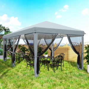 Pergola Pliabila cu 6 Plase de tantari, Pergola de Gradina cu Structura din Otel, 591x297 cm, Crem Alb - Img 9