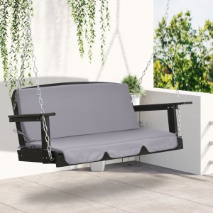 Perne pentru exterior din spuma si poliester pentru balansoar de gradina, 3 locuri cu elemente de fixare, 2 bucati da 130x45x5 cm, gri inchis - Img 2
