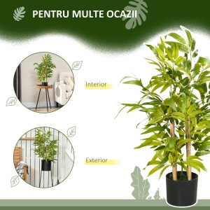 Plantă Artificială de Bambus, Înălțime 60 cm, din Poliester și PP, Verde, cu Vas de Ciment Ø15x12.5 cm - Img 5