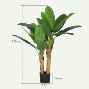 Plantă Artificială de Bananier cu Ghiveci, 2 Trunchiuri și 15 Frunze, Ø17x120 cm, Verde - Img 3