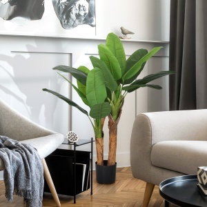 Plantă Artificială de Bananier cu Ghiveci, 2 Trunchiuri și 15 Frunze, Ø17x120 cm, Verde - Img 6