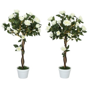 Plantă Artificială de Trandafir cu 21 de Flori Ø18x90 cm Portocaliu cu Vas - Img 1